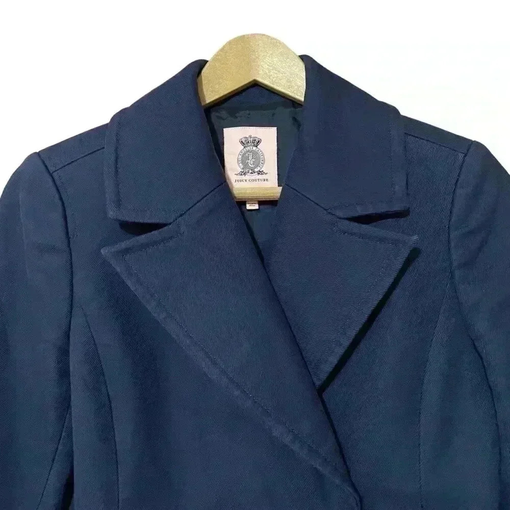 Juicy Couture Womens S Blue Double Breasted Peacoat Cotton Stretch Preowned - Picture 3 of 11